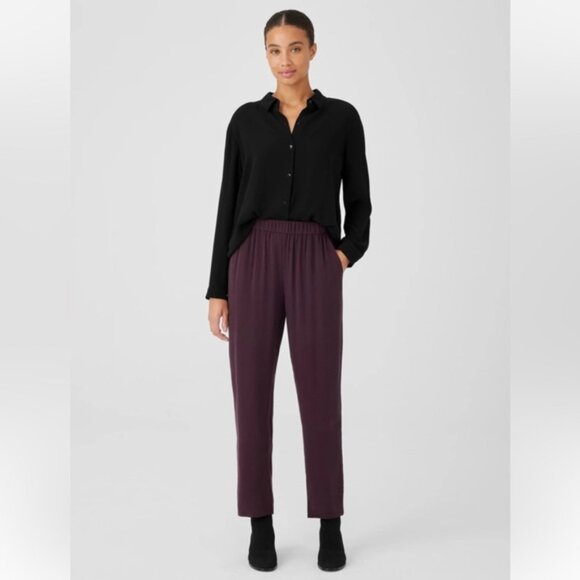 Eileen Fisher Silk Georgette Tapered Pant in Color Cassis - Picture 1 of 8